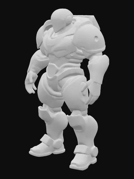 3D model for Heavy Sci-Fi Power armour.  Unarmed, Heavy micro-fusion power pack. Large shoulder pauldrons. Heavy industrial design. Bulky Stocky design. Head inset in chest with massive shoulder pads coming over the top 