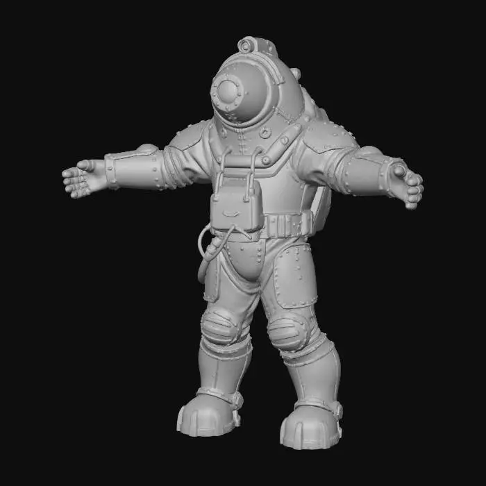 3D model for power armour in the style of an old diving suit. no backpack