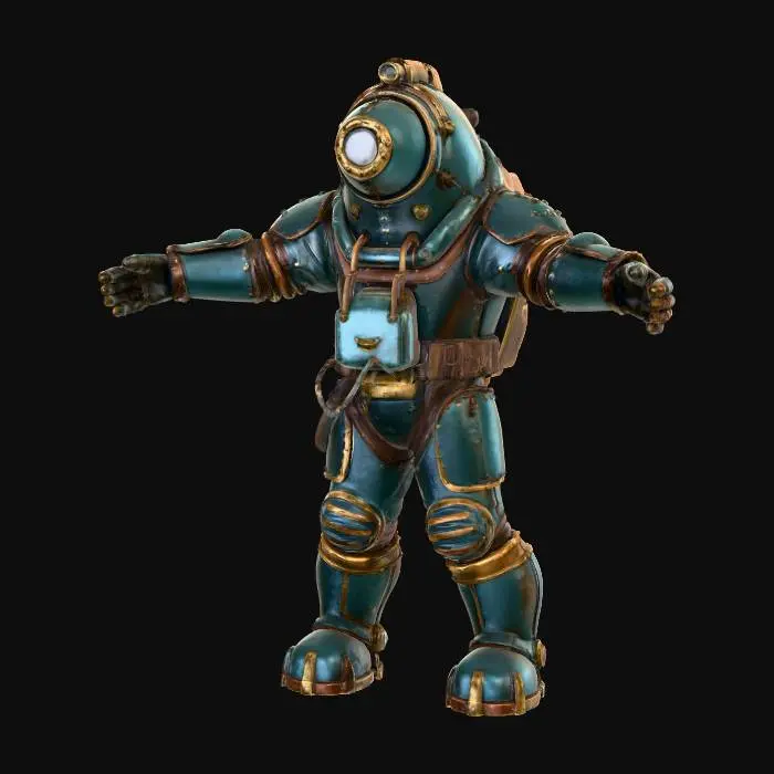 3D model for power armour in the style of an old diving suit. no backpack
