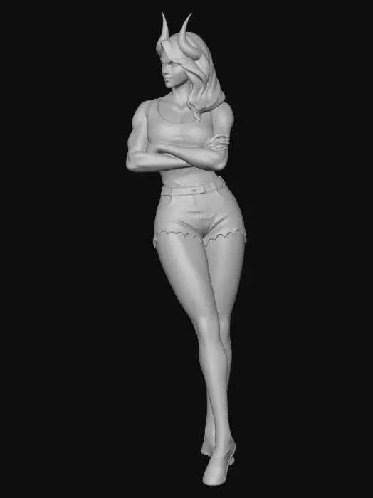 3D model for Have her arms folded wearing the same clothes as in the reference images
