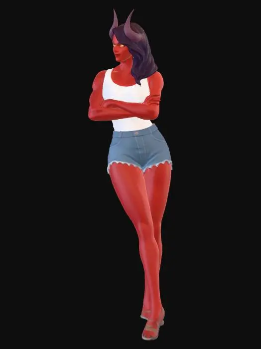 3D model for Have her arms folded wearing the same clothes as in the reference images