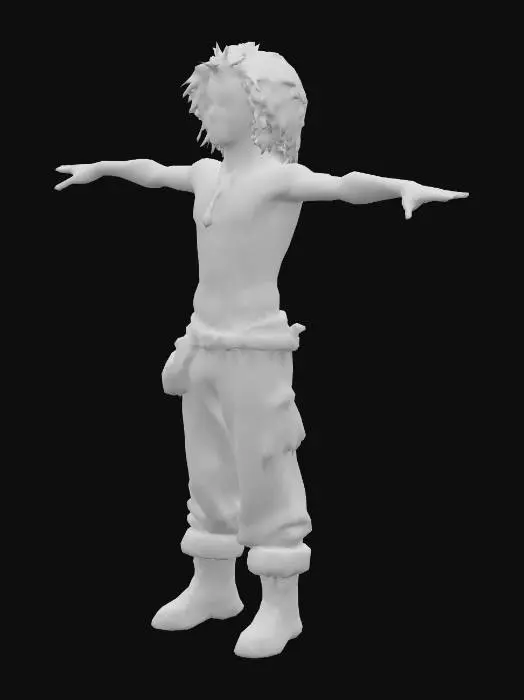 3D model for Realistic 3D model of a humanoid zombie inspired by “The Walking Dead” style, male, gaunt and pale skin, torn dirty clothes with visible wear and stains, damaged shoes, messy dark hair, sunken eyes, cracked lips, slightly open mouth showing broken teeth, light scratches and dirt on skin (no gore), realistic textures, cinematic lighting, high detail, standing in T-pose, empty hands, ready for rigging and animation.