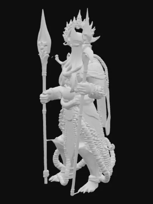 3D model for un personaje con cuerpo de pulpo bien detallado orientado en un dios nordico como odin  con su lanza y los cuervos al lado con colores bien definido con armadura y lanza con ojos negros imponiendo deidad todo bien detallado con colores frios y  calidad hd 1080, lineas bien definidas y detallado en colores verde violeta azul cromado