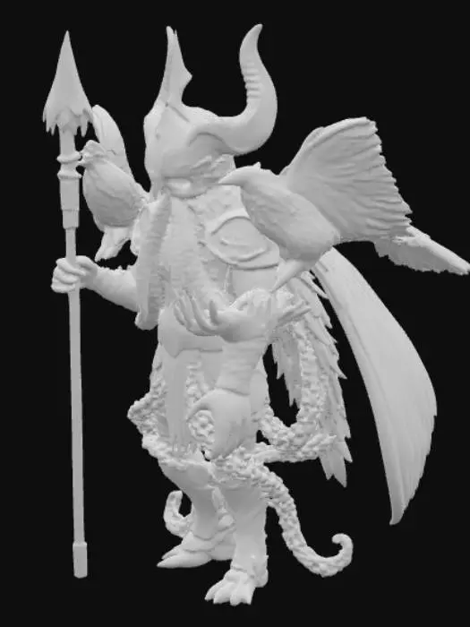 3D model for un personaje con cuerpo de pulpo bien detallado orientado en un dios nordico como odin  con su lanza y los cuervos al lado con colores bien definido con armadura y lanza con ojos negros imponiendo deidad todo bien detallado con colores frios y  calidad hd 1080, lineas bien definidas y detallado en colores verde violeta azul cromado