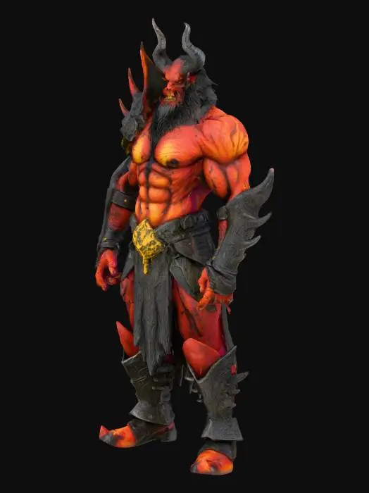 3D model for quiero crear un boss con estilo nordico fornido con armadura demoniaca bien epica
el personaje tiene que estar bien detallado y definido cada parte del negros , rojo y naranja, las texturas tienen que verse hiper reales con 1080 full hd   que sobresalgan los detalles en todo el personaje los brazos y piernas separadas (no sueltas)del cuerpo para poder armar el esqueleto  para movimiento