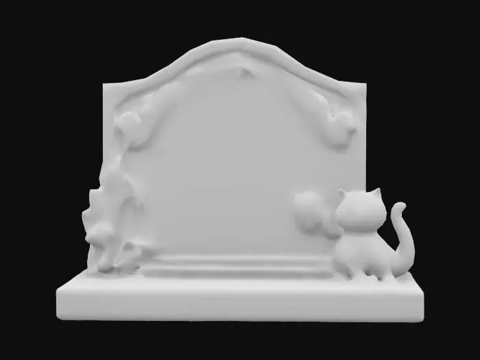 3D model for  Stylized cat memorial, stone with paws that glow on the stone, Highly Detailed., Ultra Realistic