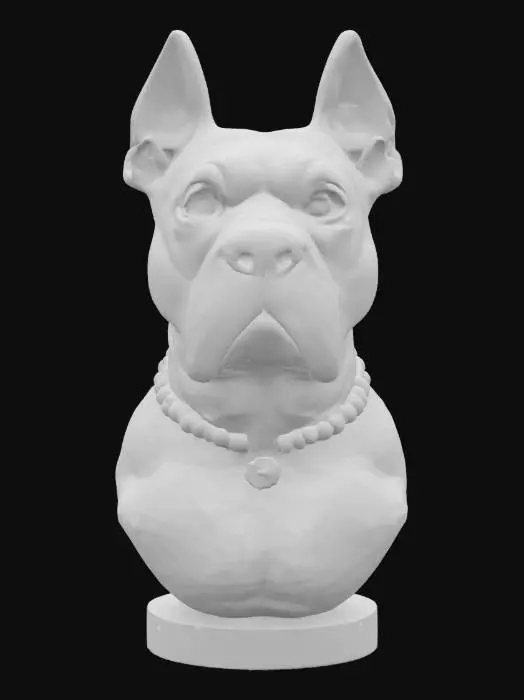 3D model for Blue Pitbull, hand painted, stone bust Carved, Lead Antique, Polished, gold diamond spike collar Highly Detailed,

