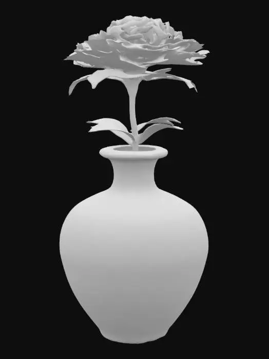3D model for A single high gloss ceramic Hand Painted vase with a single flower in it that is high gloss ceramic and luminous stained glass. Polished, Highly Detailed and Ultra Realistic, 