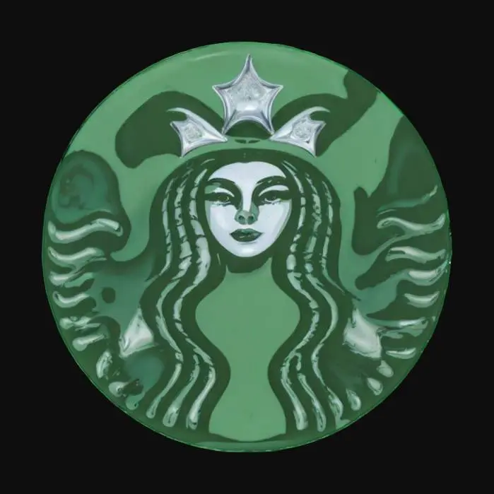 3D model for The prominent Starbucks logo, featuring the iconic siren, displays a smooth, flat texture. The dark green outer ring and the white inner circle appear uniformly colored and crisp. The siren herself is rendered with clean, untextured lines, appearing as a stylized graphic. The overall impression is of a two-dimensional, digitally clean image, rather than a tactile, three-dimensional object.
