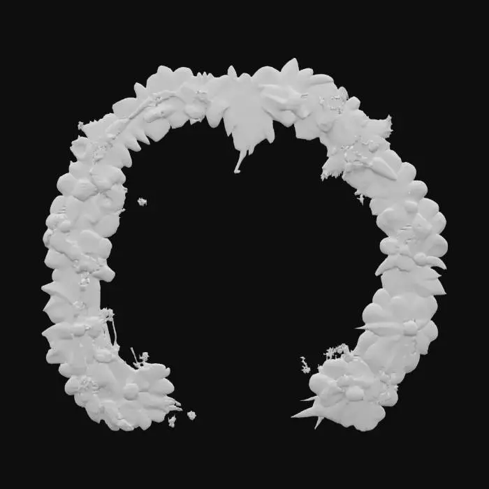 3D model for The image displays a beautifully sculpted floral archway, forming a semi-circular frame, composed of a rich variety of flowers and foliage. The overall impression is one of voluminous, three-dimensional forms with a soft, almost clay-like or fondant texture, giving them a handcrafted feel.