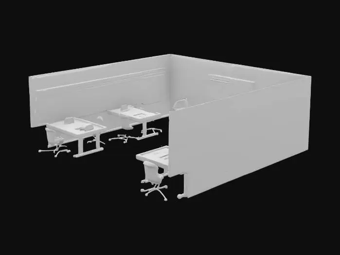 3D model for The futuristic classroom in 2318 is a cold, sterile space.