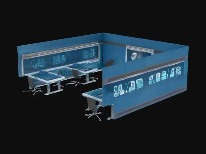 3D model for The futuristic classroom in 2318 is a cold, sterile space.