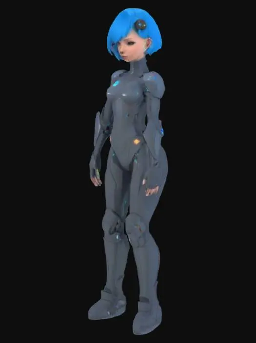 3D model for A futuristic girl that has a chip in her right ear, and this girl must be able to be rigged
