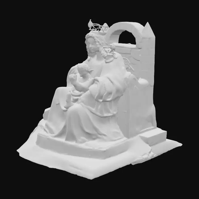 3D model for Seated Majesty, Sculpture of the Virgin of Coromoto sitting on a throne with a baby on her lap