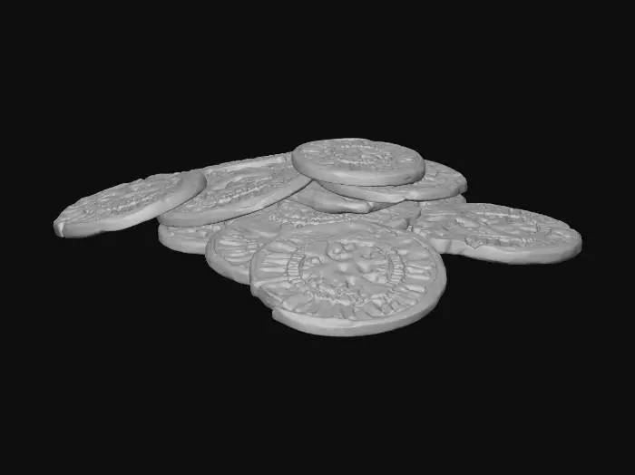 3D model for Small pile of 9 golden ornate coins