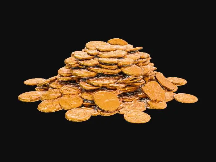 3D model for Medium pile of 200-300 golden ornate coins,
