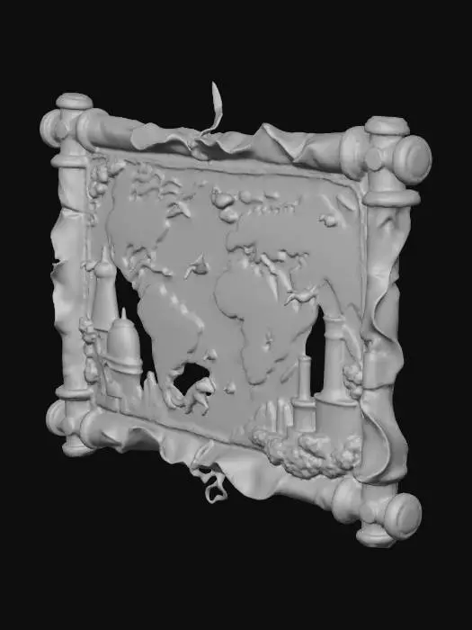 3D model for Dark fantasy, medieval era, weathered archeologists map.