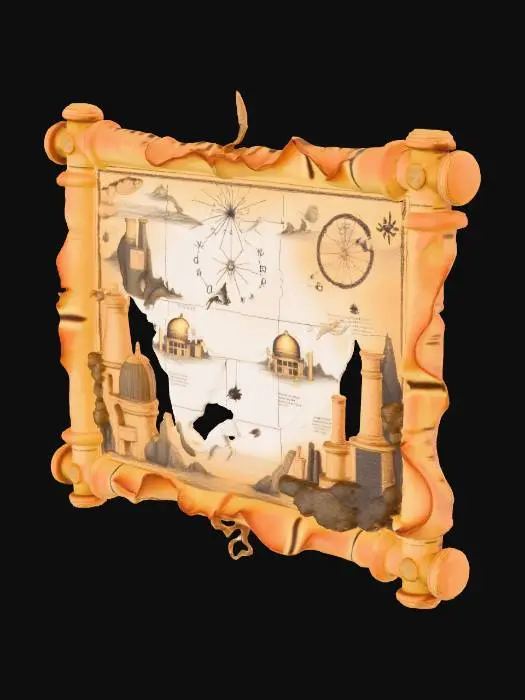 3D model for Dark fantasy, medieval era, weathered archeologists map.