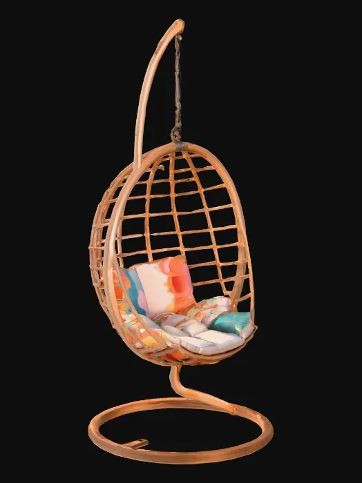 3D model for Anime style piece of furniture, hanging chair, relaxed, abstract, masterpiece