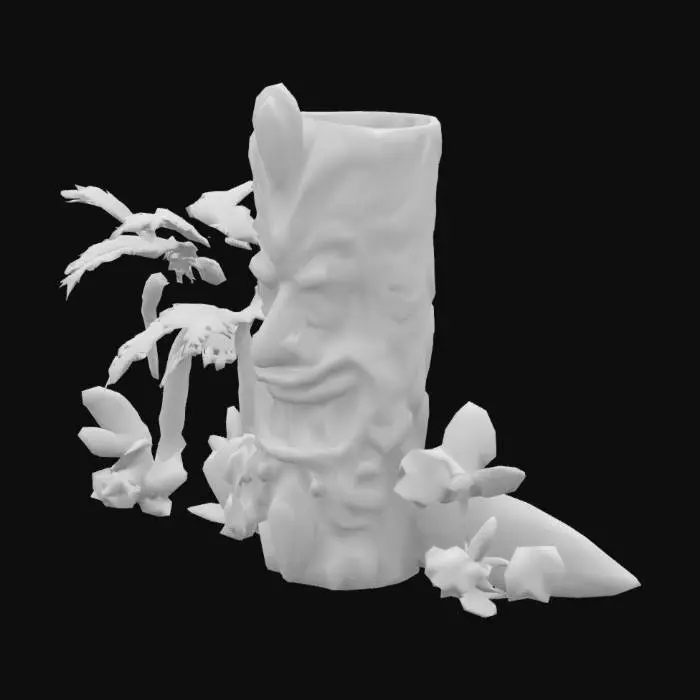 3D model for tiki relief, aloha, retro , surf board board , smile, palm trees, tropic