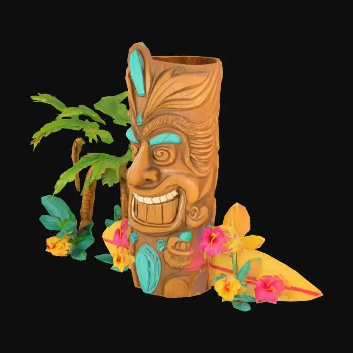 3D model for tiki relief, aloha, retro , surf board board , smile, palm trees, tropic