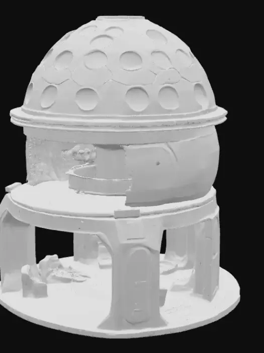 3D model for Make a building which can be entered and it has a lot of room inside but make it moon and space themed. The building can be either one or 2 stories tall