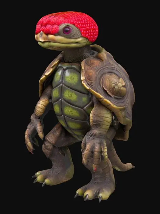 3D model for A highly detailed fantasy turtle like creature made of walnuts and raspberry