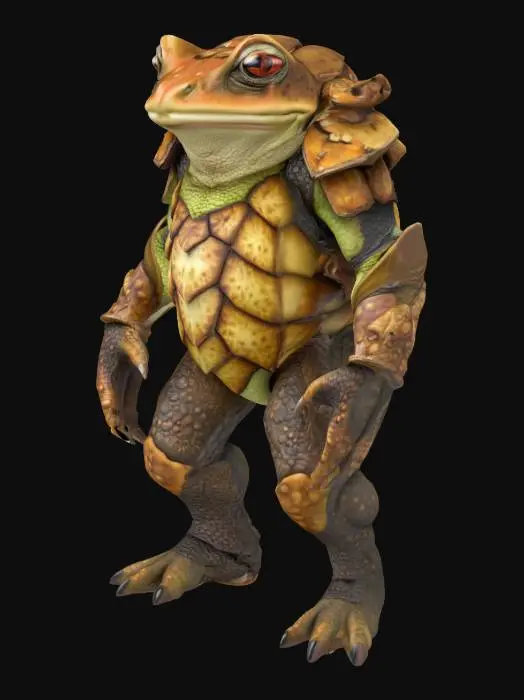 3D model for a highly detailed fantasy toad creature with segmented armor made of walnuts