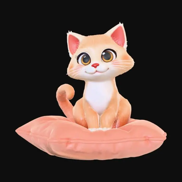 3D model for A cute cat sitting on the pillow on chair