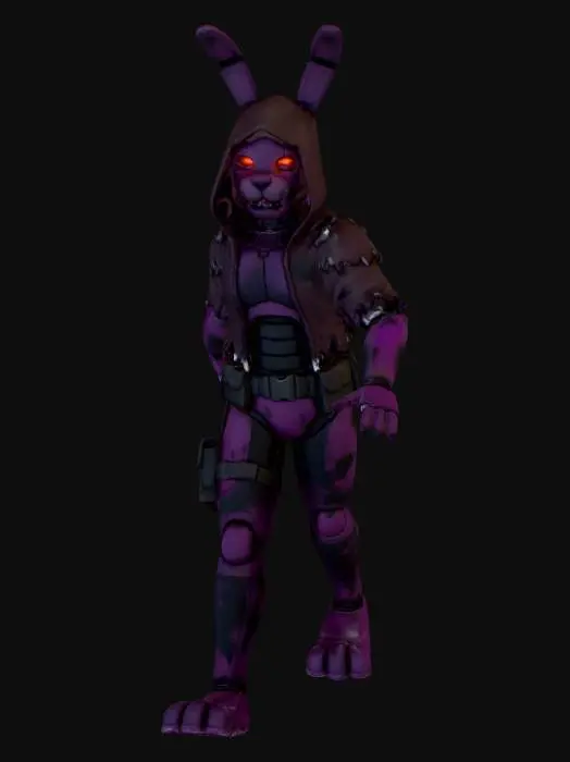 3D model for a humanoid rabbit robot that would be used as a vtube model for a streamer that plays horror games