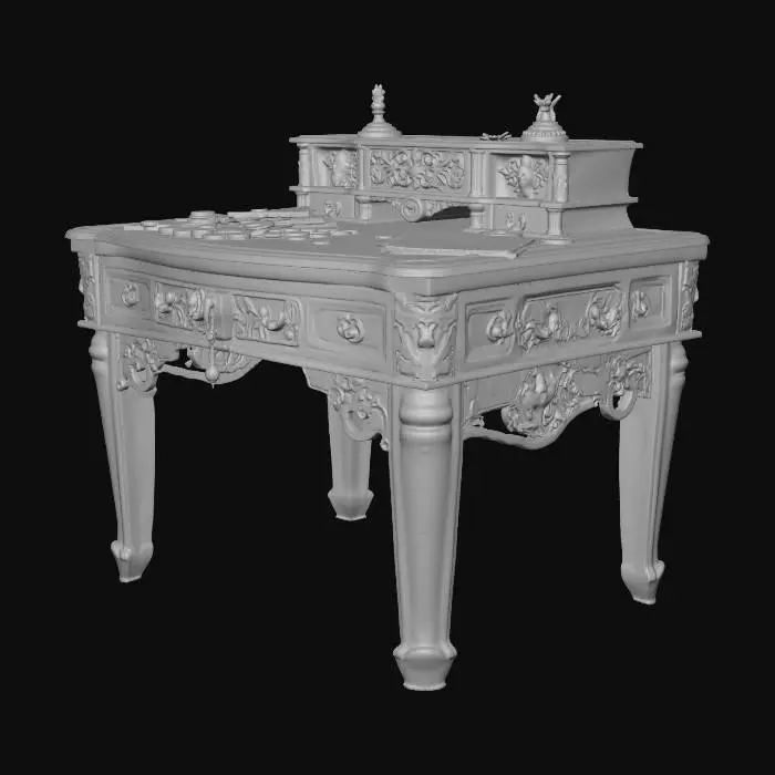 3D model for Make a wooden desk for a tabletop game. I want it to have coins on it and some papers scattered about