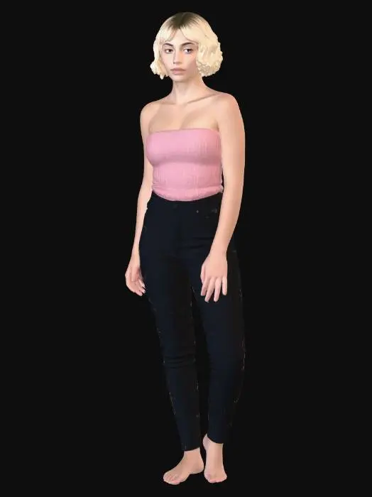 3D model for Blush Pink Tube Top with Black Jeans