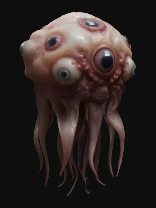 3D model for a blob creature made of flesh and eyeballs floating with tentacles