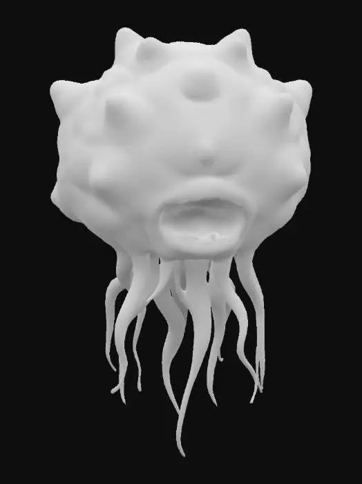 3D model for a blob creature made of flesh brains and eyeballs floating with tentacles