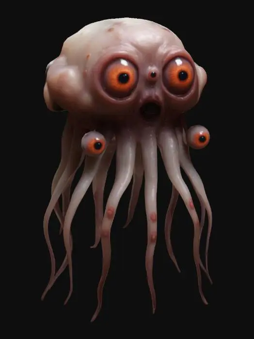 3D model for a blob creature made of flesh and eyeballs floating with tentacles