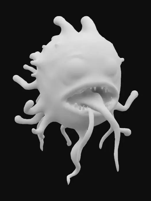 3D model for a blob creature made of flesh and eyeballs floating with tentacles