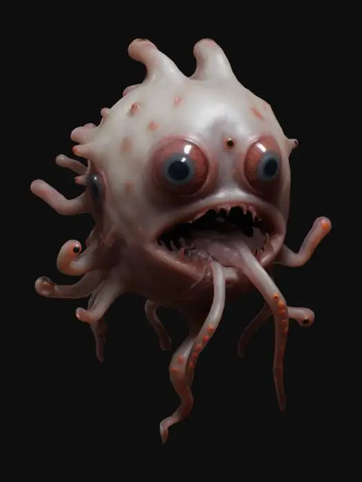 3D model for a blob creature made of flesh and eyeballs floating with tentacles