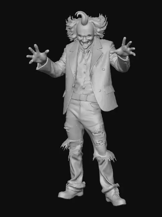 3D model for a zombie killer clown with huge evil grin with afro hair in a t-pose