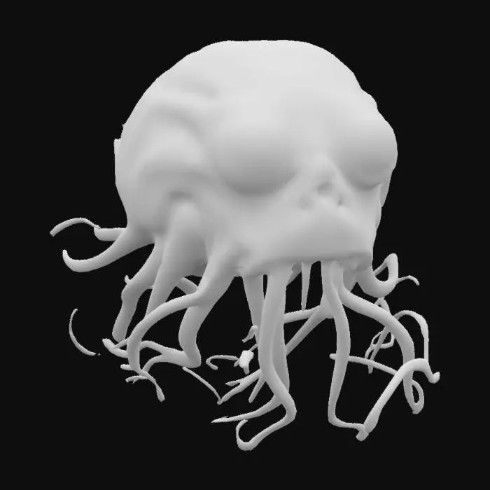 3D model for a blob creature made of flesh and eyeballs floating with tentacles