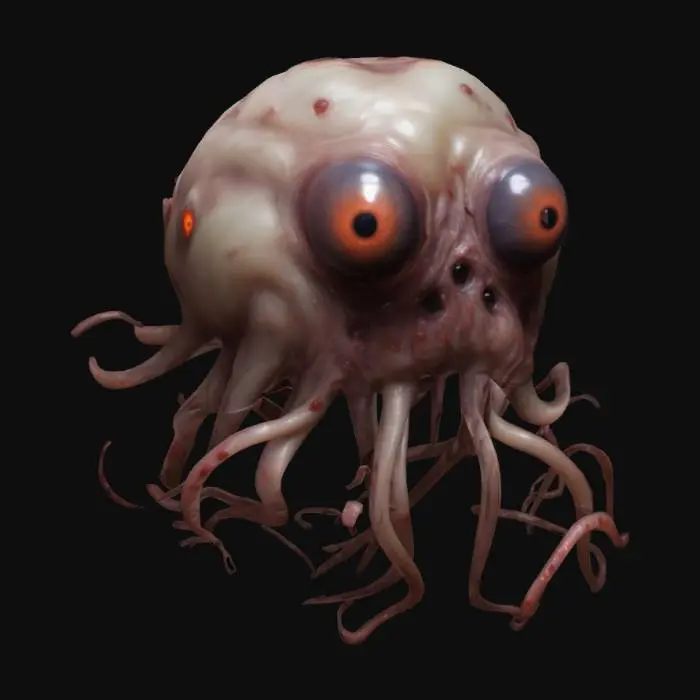 3D model for a blob creature made of flesh and eyeballs floating with tentacles