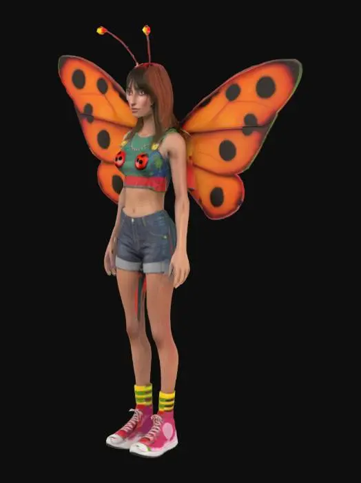 3D model for A Tropical Female Ladybug Humanoid In 2000s style clothes