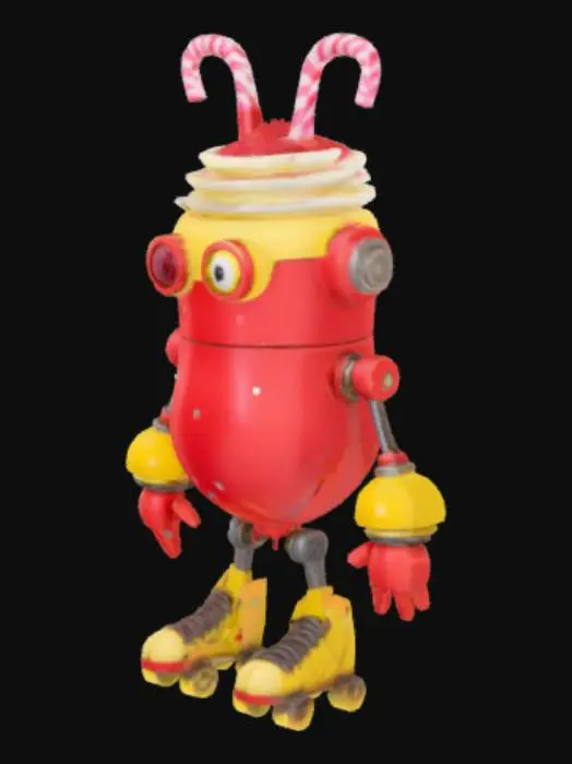3D model for A red and yellow metal 90s strawberry banana milkshake robot