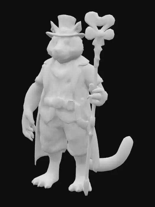 3D model for [Egypt] A surreal hybrid of a leprechaun Ireland and a Tiger — fur-lined uniform draped over a limestone body, holding a four leaf clover-shaped staff #AroundTheWorld#