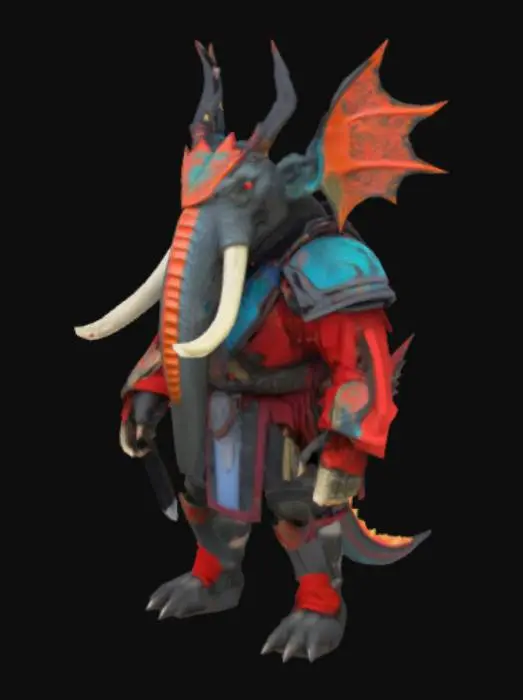 3D model for A surreal Humanoid hybrid of a Dragon And elephant as A Samurai In   
Cyberpunk Style