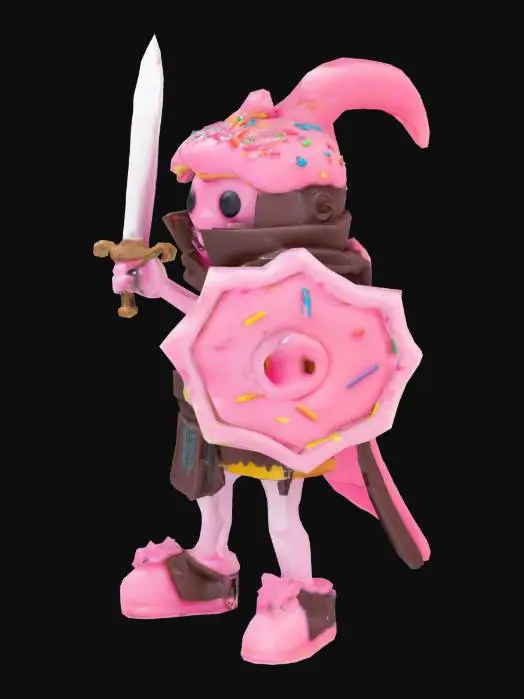 3D model for A pink frosted sprinkled donut warrior
