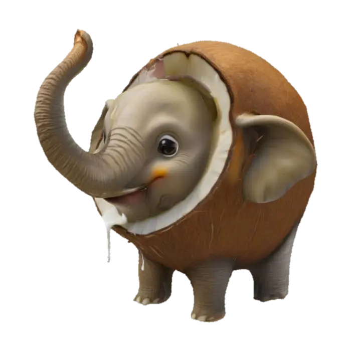 Coconut Elephant 3D model, vytvořený pomocí AI
