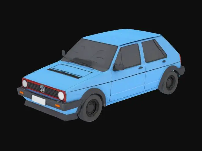 3D model for Nice quality. Low poly car. Volkswagen Golf IV. Blue color.