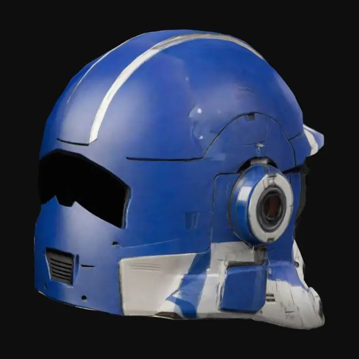 3D model for The helmet closely follows Captain Rex’s Phase 2 design, featuring the angular T-visor, distinct cheek vents, and rounded dome. The faceplate has the signature frown and is slightly more reinforced for a tougher look. It incorporates the visor piece seen on Commander Cody and Commander Fox, adding a sleek, tactical edge. Rex’s iconic blue stripes and dome details are preserved, maintaining the clean, battle-worn aesthetic. The result is a faithful replica with unique enhancements.
