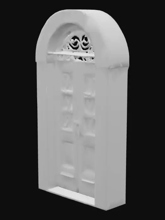 3D model for Create a realistic Tangier-inspired medina house with weathered, imperfect textures. The house features a single rustic wooden door and one window with traditional metal grills. The walls are adorned with colorful, intricate decals and patterns typical of Tangier’s old medina. The architecture includes elements such as textured plaster, aged stone, and slightly uneven surfaces to emphasize authenticity and imperfection. The overall scene captures the vibrant, lived-in charm of a historic North African medina.