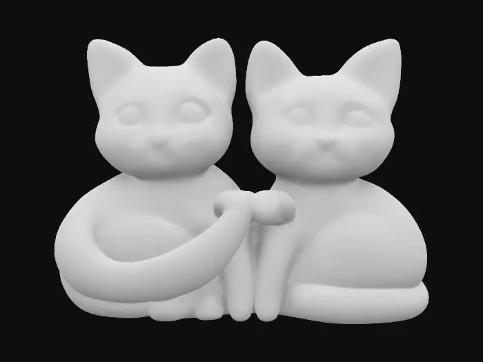 3D model for Envision a pair of sleek cats, their velvety fur and luminous eyes locked in a silent promise of companionship, with tails intertwining in a graceful display of intimacy.